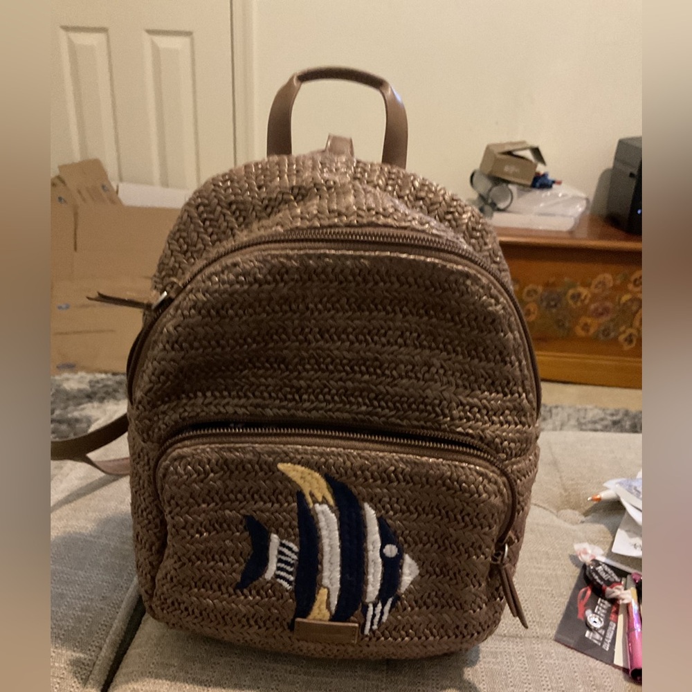 Vera Bradley mini Straw Convertible Backpack with Fish Design